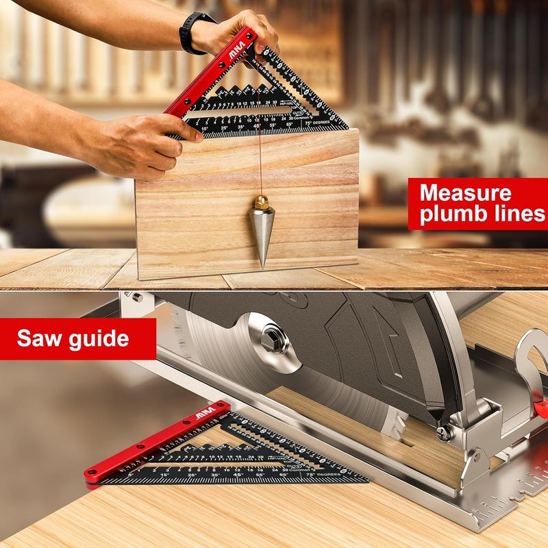 VNW 7inch Rafter Square with Carpenter Pencil, 1/8" Precision Heavy Duty Aluminum Woodworking Rule,Triangle Ruler Measuring Layout Tool (Black, Rafter Square) - Image 5